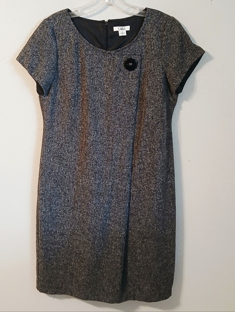 Cato Short Sleeve Tweed Shift Dress in Gray
